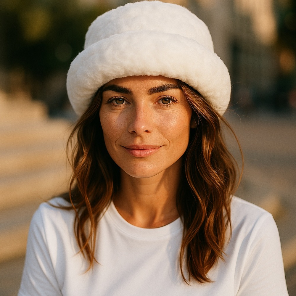 Faux Fur White Bucket Style Hat